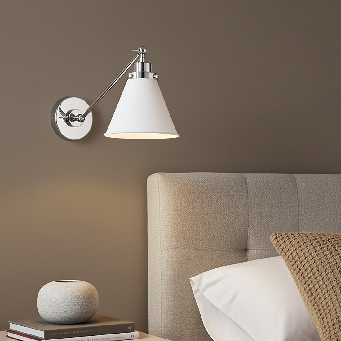 Classon Adjustable One Arm Wall Sconce for Modern home with White Lamp Shade