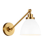 Rodney Adjustable One Arm Wall Sconce, Matte White and Modern Brass