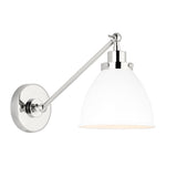 Rodney Adjustable One Arm Wall Sconce, Matte White and Polished Nickel