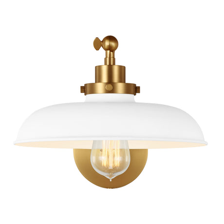 Franklin Adjustable One Arm Wall Sconce, Matte White and Modern Brass