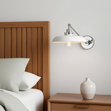 Franklin Adjustable One Arm Wall Sconce, Matte White and Polished Nickel
