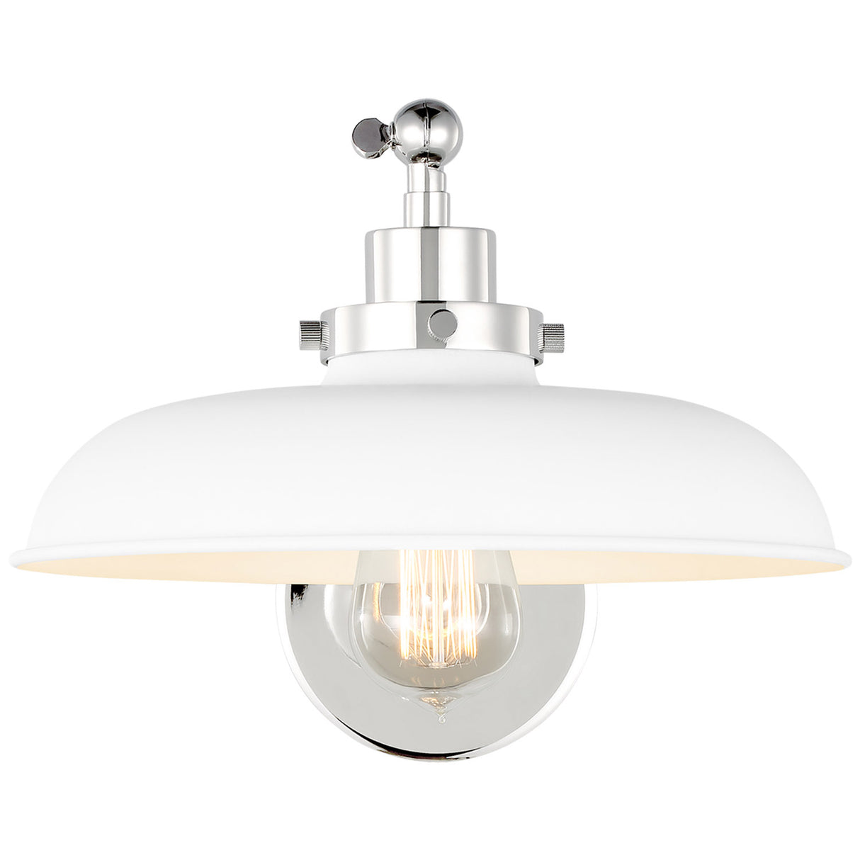 Franklin Adjustable One Arm Wall Sconce, Matte White and Polished Nickel