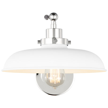 Franklin Adjustable One Arm Wall Sconce, Matte White and Polished Nickel
