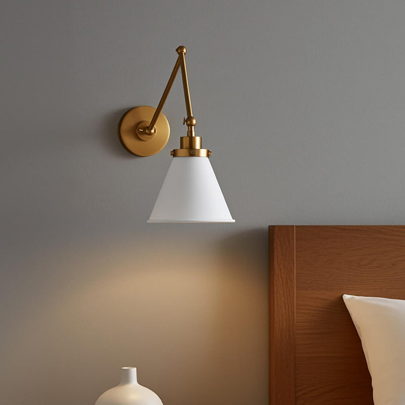 Classon Adjustable Two Arm Wall Sconce, Matte White and Modern Brass