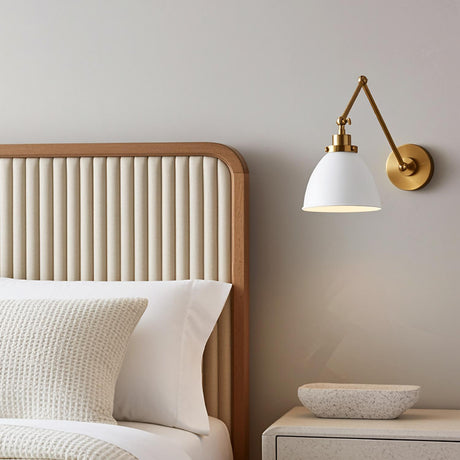 Rodney Adjustable Two Arm Wall Sconce, Matte White and Modern Brass