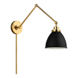 Rodney Adjustable Two Arm Wall Sconce, Matte Black and Modern Brass