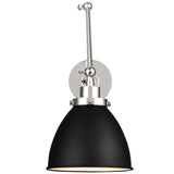 Rodney Adjustable Two Arm Wall Sconce, Matte Black and Polished Nickel