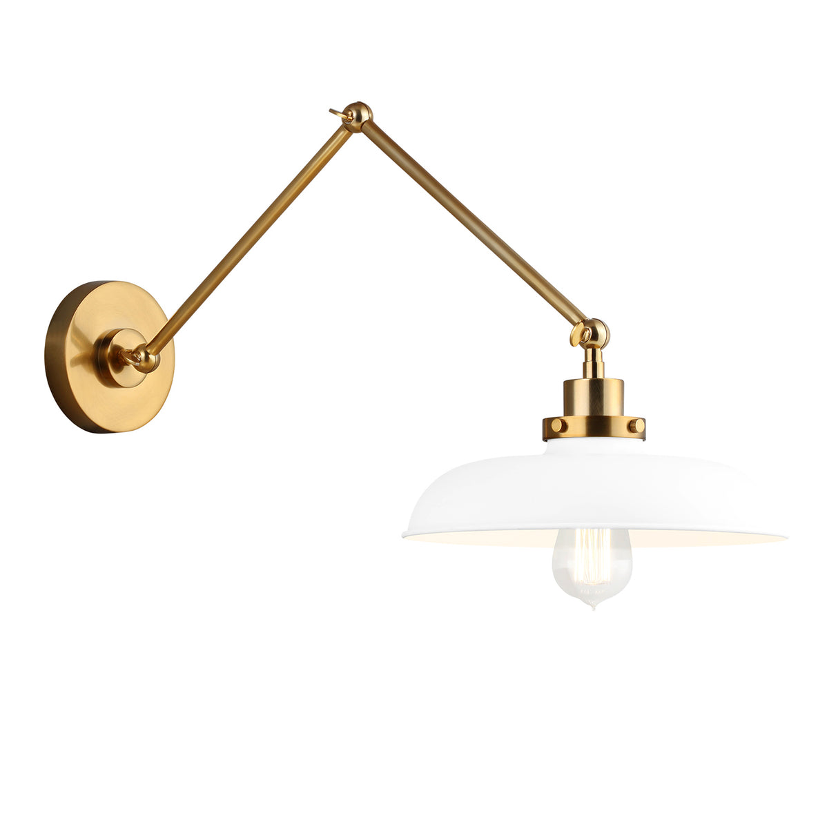 Franklin Adjustable Two Arm Wall Sconce, Matte White and Modern Brass