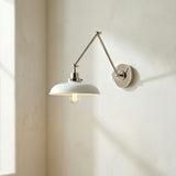 Franklin Adjustable Two Arm Wall Sconce, Matte White and Polished Nickel for Modern Farmhouse home with White Textured Walls