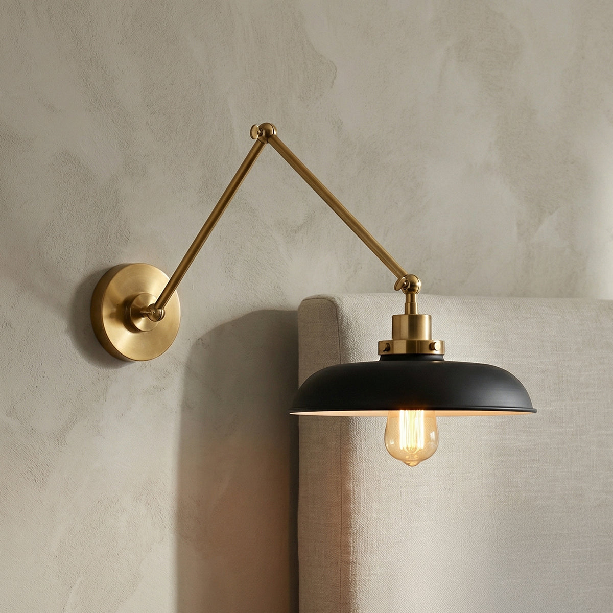 Franklin Adjustable Two Arm Wall Sconce for Industrial home with Gray Wall Siding