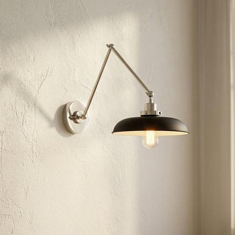 Franklin Adjustable Two Arm Wall Sconce, Matte Black and Polished Nickel for Modern home with White Textured Walls