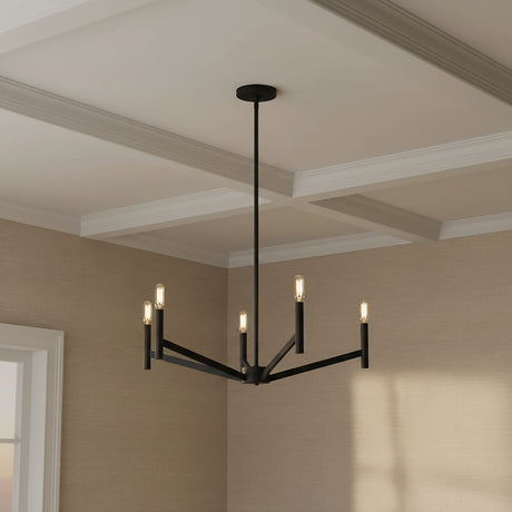Foster 5 Light Chandelier 28", Matte Black for Modern home with Beige textured walls