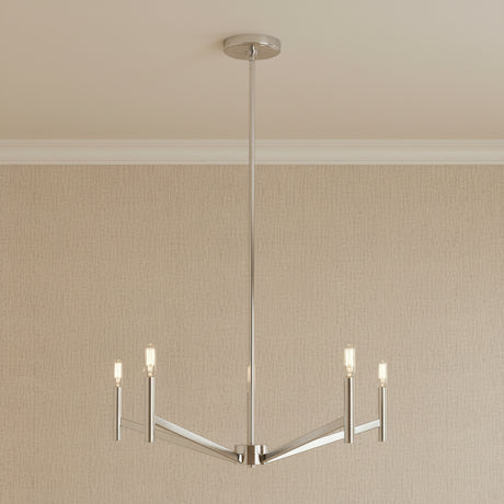 Foster 5 Light Chandelier 28" for Modern home with Beige Wallpaper