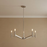 Foster 5 Light Chandelier 28", Brushed Nickel for Modern home with Textured Beige Wallpaper