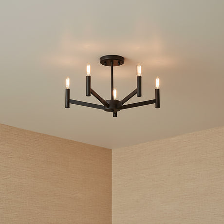 Foster Semi-Flush 18" Matte Black for Modern home with Tan Textured Walls