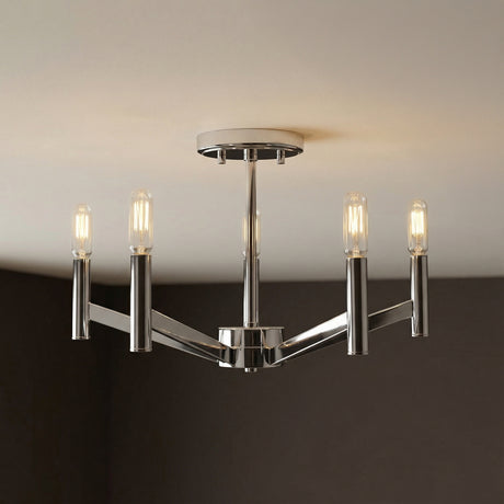 Foster Semi-Flush 18", Chrome geometric semi-flush mount in a Modern Dining Room with dark charcoal walls and a light ceiling.