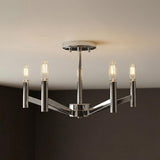 Foster Semi-Flush 18", Chrome geometric semi-flush mount in a Modern Dining Room with dark charcoal walls and a light ceiling.