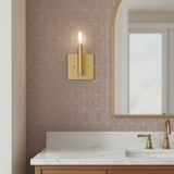 Foster Wall Sconce 9, Satin Brass for Modern home with Pink Geometric Tile