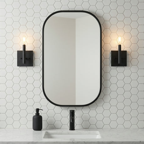 Foster Wall Sconce 9, Matte Black for Modern home with White Hexagonal Tile
