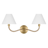 Harlow Double Wall Sconce, Modern Brass with Rattan