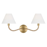 Harlow Double Wall Sconce, Modern Brass with Rattan