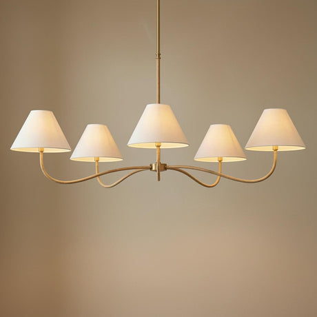 Harlow 5 Light Chandelier 51", Modern Brass with Rattan