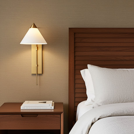 Hester Wall Sconce 26, Modern Brass for Modern home with Textured Beige Wallpaper