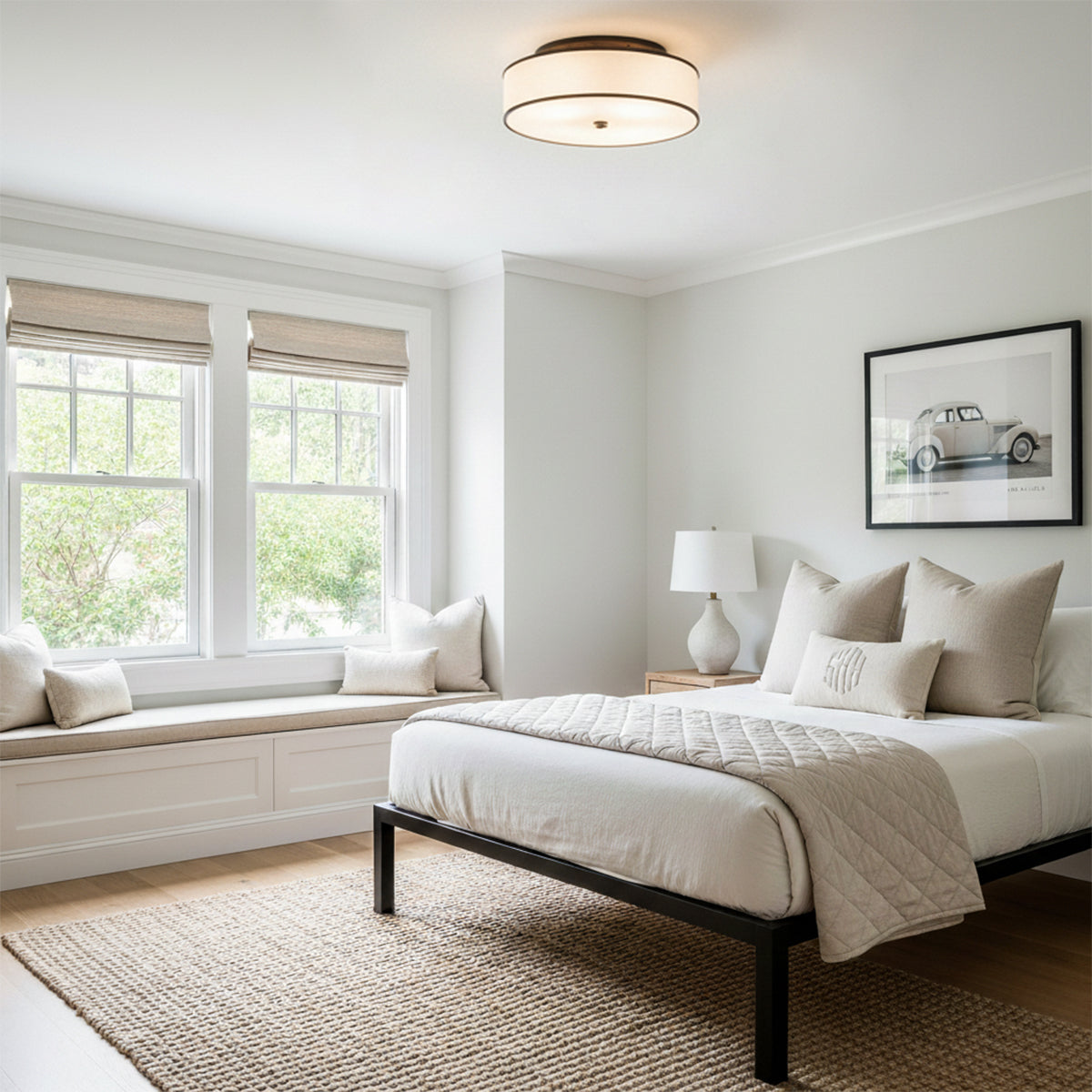 Walker Large Flush Mount 30", Old Bronze for Modern home with White Walls