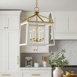 Fillmore Large Lantern Pendant 18", Matte White and Modern Brass