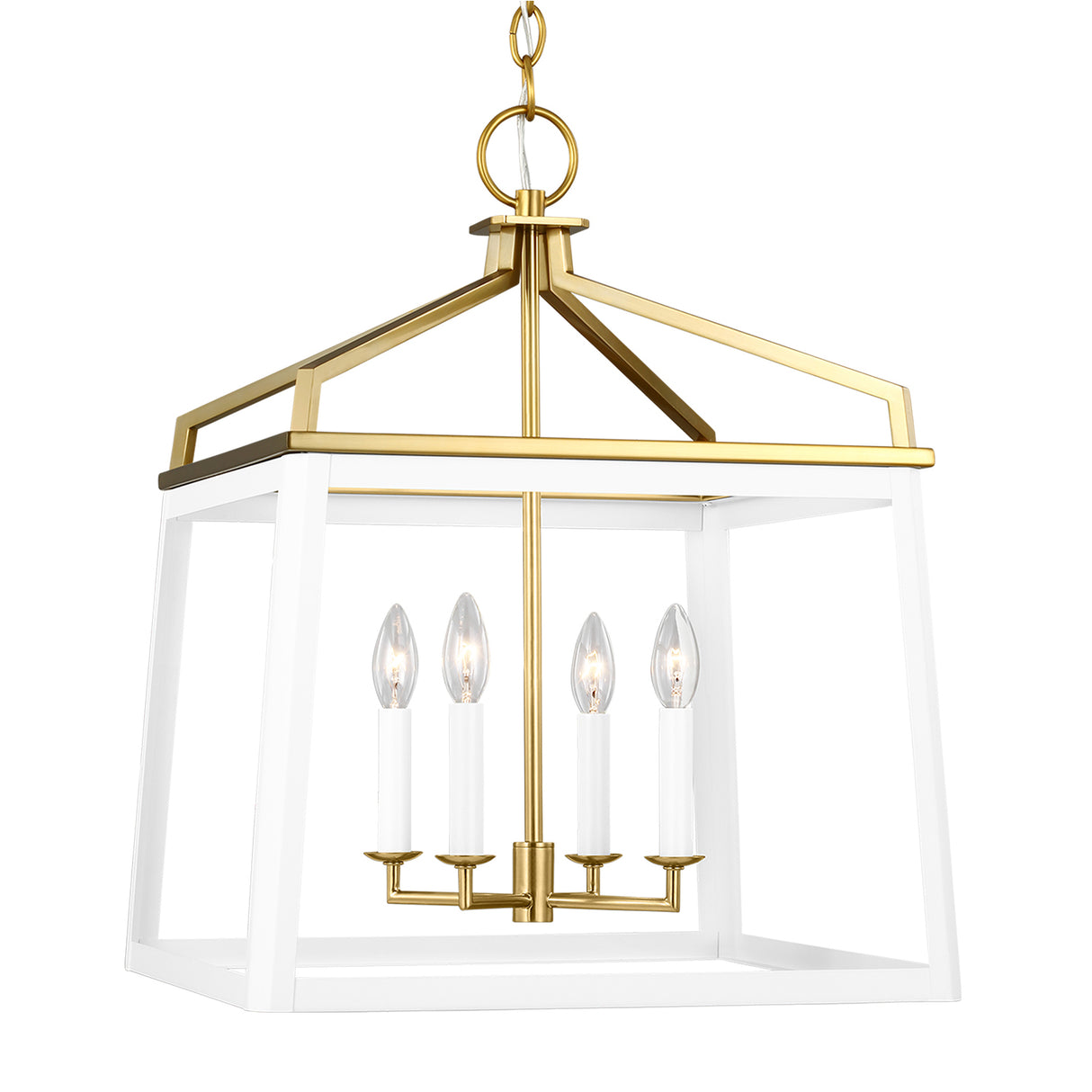 Fillmore Large Lantern Pendant 18", Matte White and Modern Brass