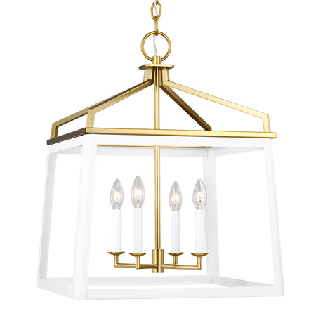 Fillmore Large Lantern Pendant 18", Matte White and Modern Brass
