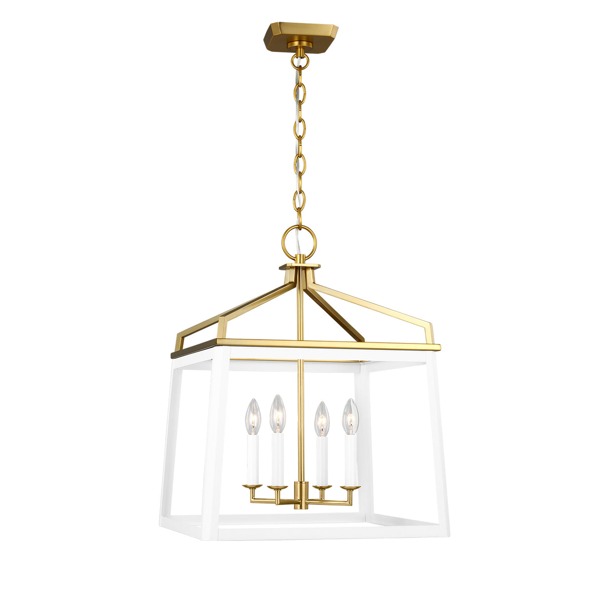 Fillmore Large Lantern Pendant 18", Matte White and Modern Brass