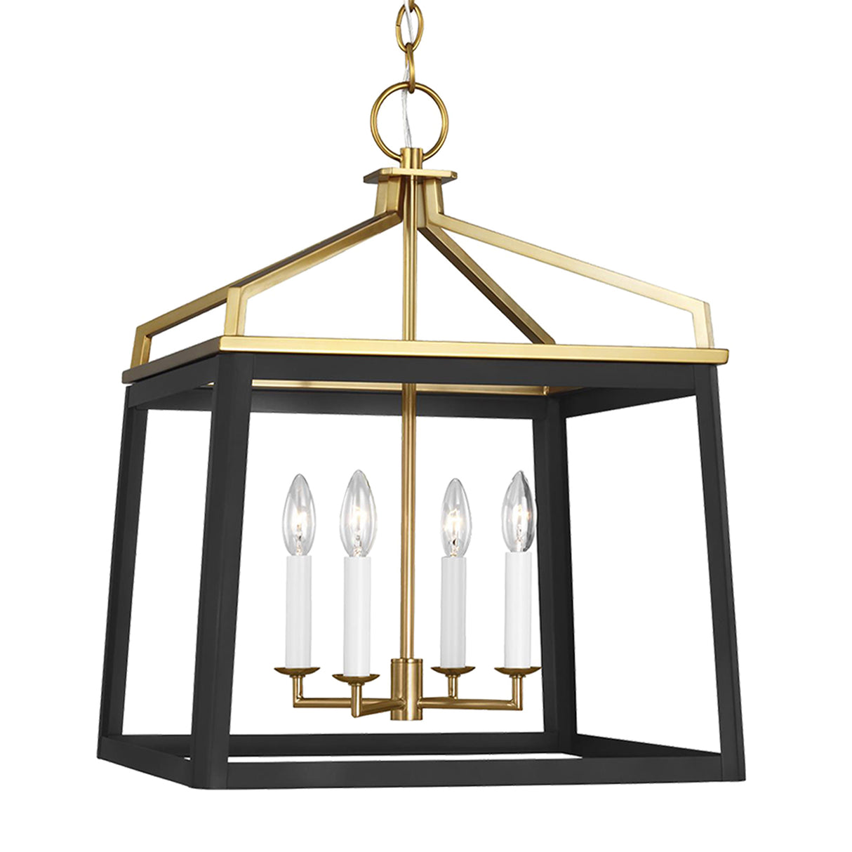 Fillmore Large Lantern Pendant 18", Matte Black and Modern Brass
