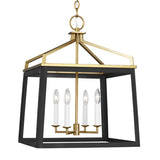 Fillmore Large Lantern Pendant 18", Matte Black and Modern Brass