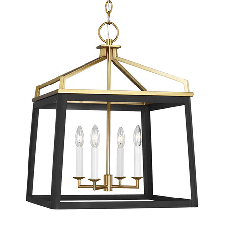 Fillmore Large Lantern Pendant 18", Matte Black and Modern Brass