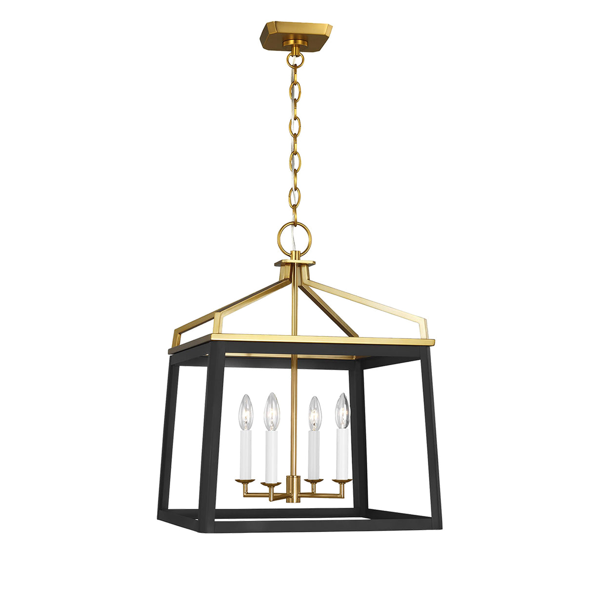 Fillmore Large Lantern Pendant 18", Matte Black and Modern Brass