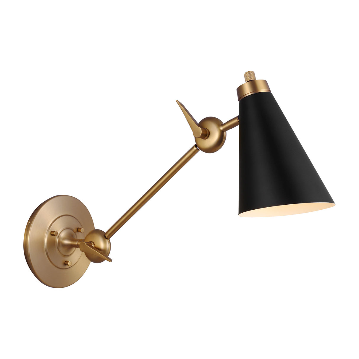Langdon Adjustable Two Arm Wall Sconce, Matte Black and Modern Brass