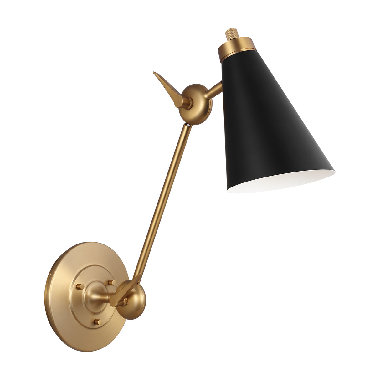 Langdon Adjustable Two Arm Wall Sconce, Matte Black and Modern Brass