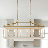 Fillmore Linear Lantern Pendant 48", Matte White and Modern Brass for Modern Farmhouse home with White Shiplap
