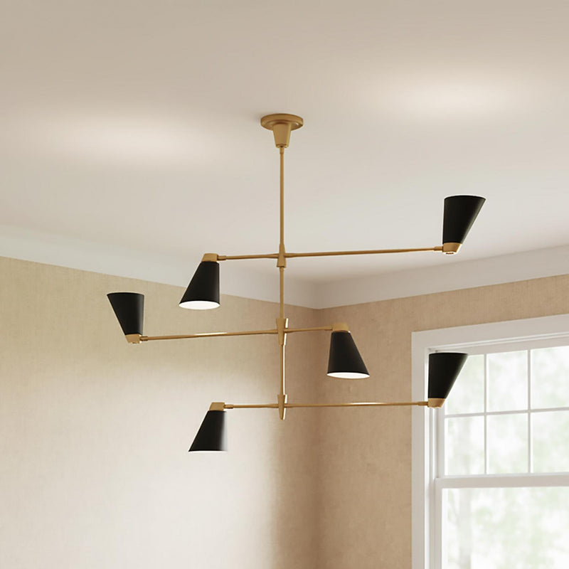 Langdon 6 Light Chandelier 48", Matte Black and Modern Brass