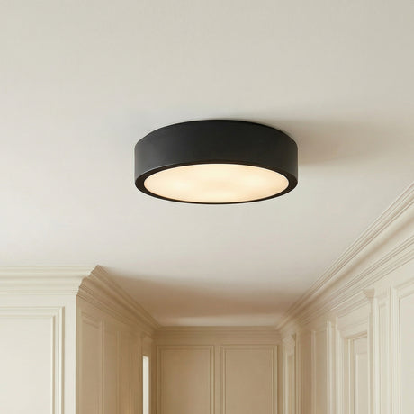 Neal Large Flush Mount 18", Matte Black geometric flush mount in a Traditional Entryway with paneled walls.