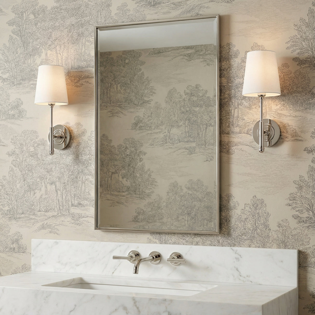 Emerson Wall Sconce 14", Polished Nickel for Transitional home with Beige Wallpaper