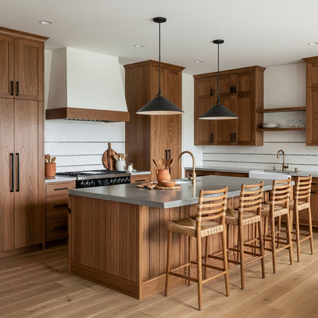 Emerson Conical Pendant 24", Aged Iron for Modern Farmhouse home with Warm Wood