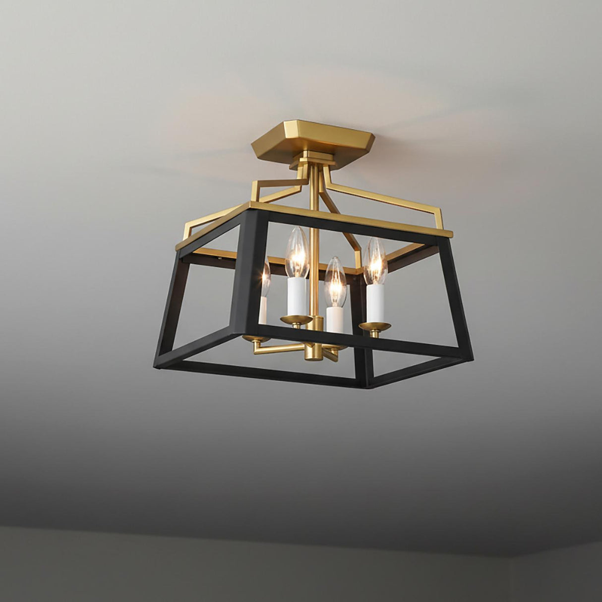 Fillmore Semi-Flush Mount 12", Matte Black and Modern Brass