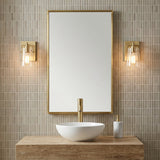 Glyn Wall Sconce 9" Satin Brass for Modern home with Beige Tile