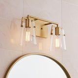 Glyn 2 Light Vanity, Satin Brass for Modern home with Pink Tiles