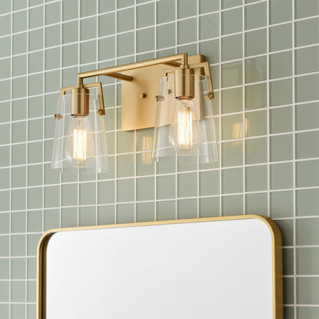 Glyn 2 Light Vanity, Satin Brass for Modern home with Green Tile