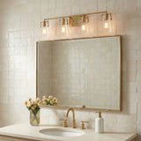 Glyn 4 Light Vanity, Satin Brass for Modern home with White Tile