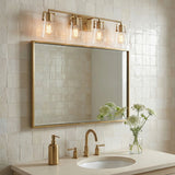 Glyn 4 Light Vanity, Satin Brass for Modern Farmhouse home with White Siding