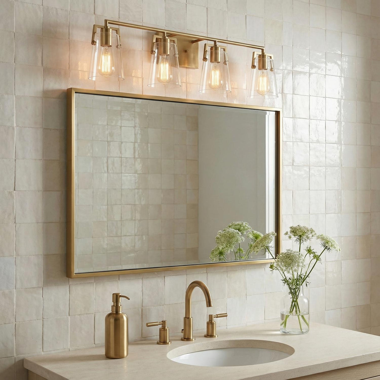 Glyn 4 Light Vanity, Satin Brass
